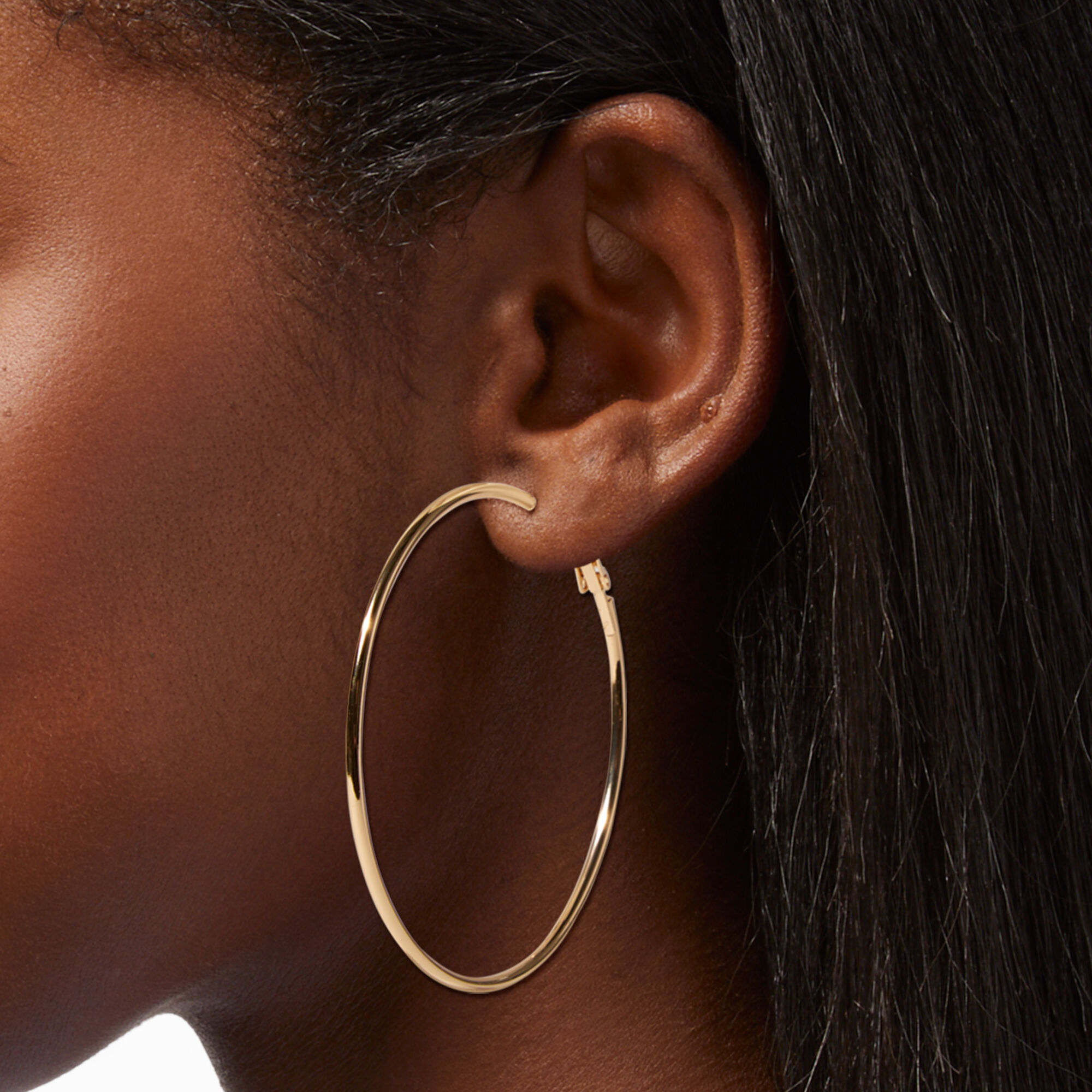 Claire s Recycled Jewellery Gold tone 60MM Hoop Earrings Claire s