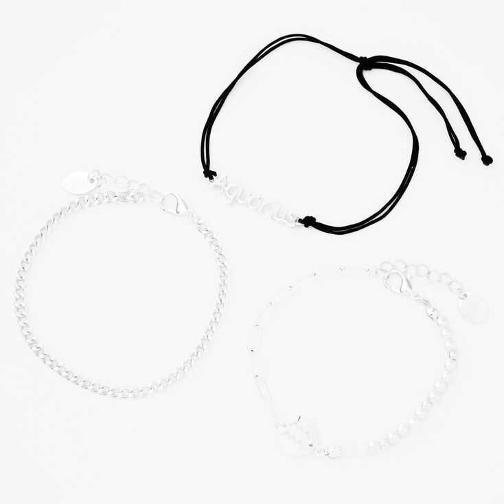 Silver Zodiac Bracelet Set - 3 Pack, Aquarius,