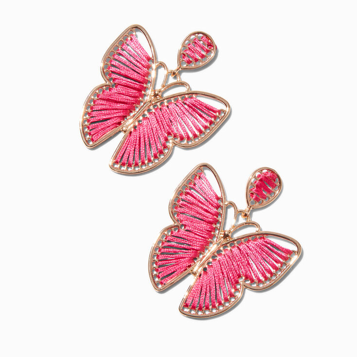 Pink Threader Butterfly 2&quot; Drop Earrings ,