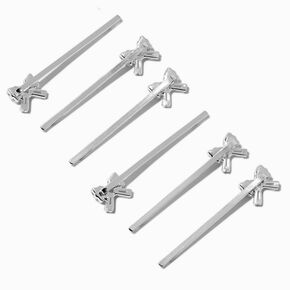 Silver Cubic Zirconia Bow Hair Pins - 6 Pack,