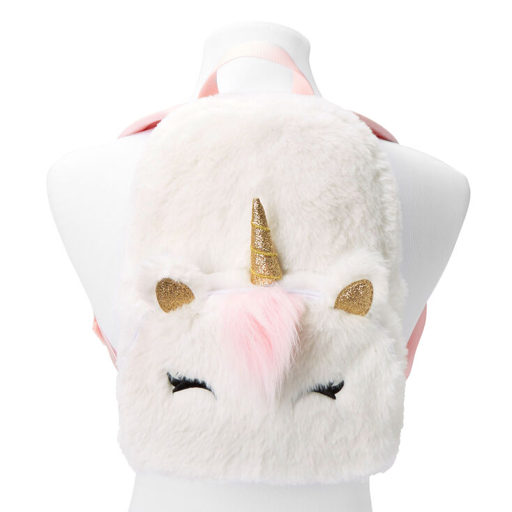 Claire&#39;s Club Furry Unicorn Small Backpack - White,