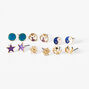 Gold Celestial Stud Earrings - 6 Pack,