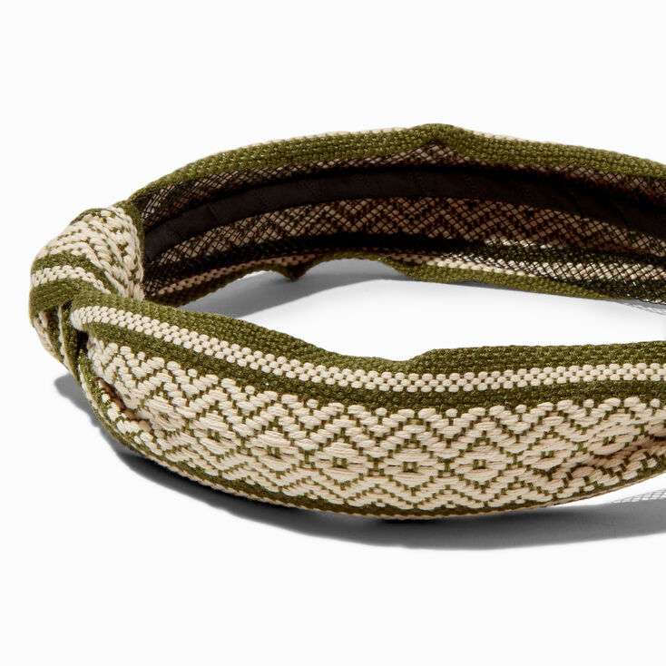 Olive Green Woven Tribal Knotted Headband,