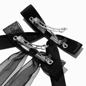 Barrettes &agrave; n&oelig;ud en organza noir et en tissu extra-fin - Lot de 2,