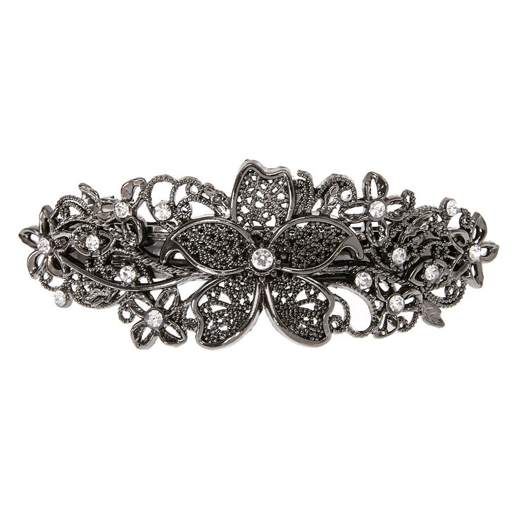 Hematite Filigree Flower Hair Barrette,