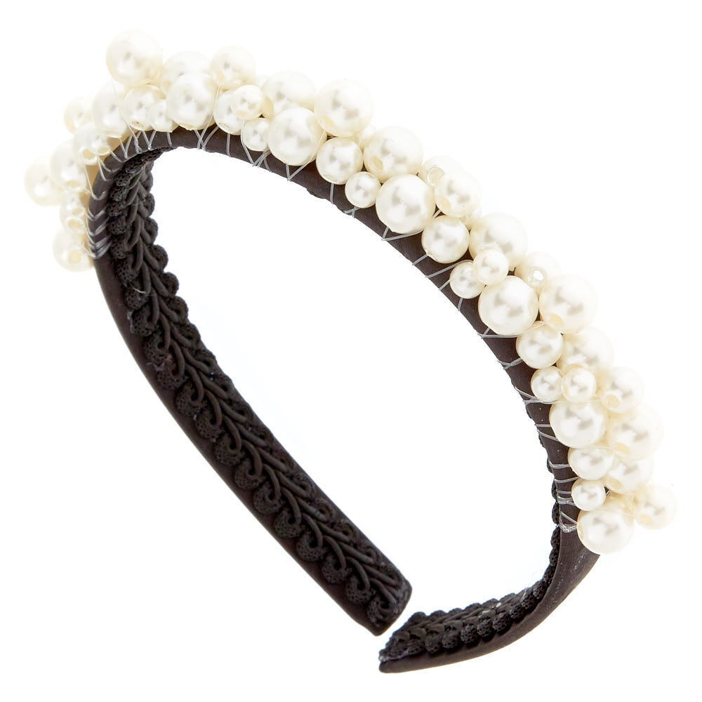 Pearl Cluster Black Headband,