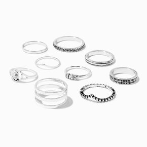 Silver Hamsa Hand Heart Rings Set - 10 Pack,