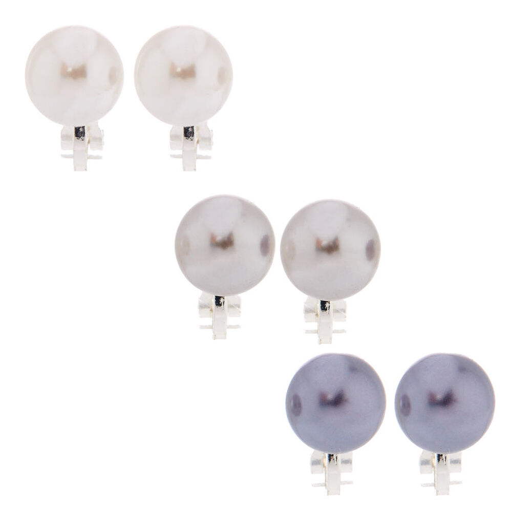 Grey pearl clip on earrings new arrivals