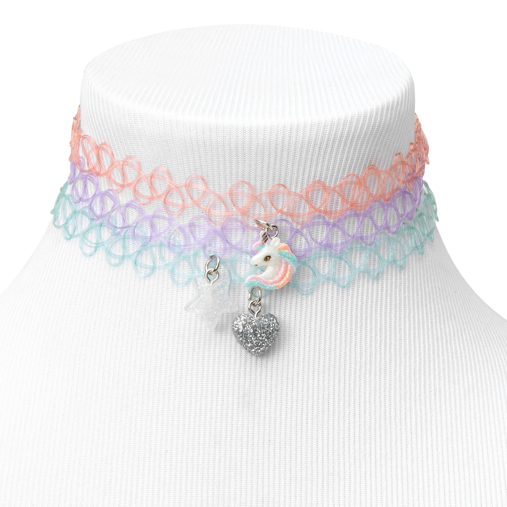 Claire s Club Glitter Charm Tattoo Choker Necklaces 3 Pack