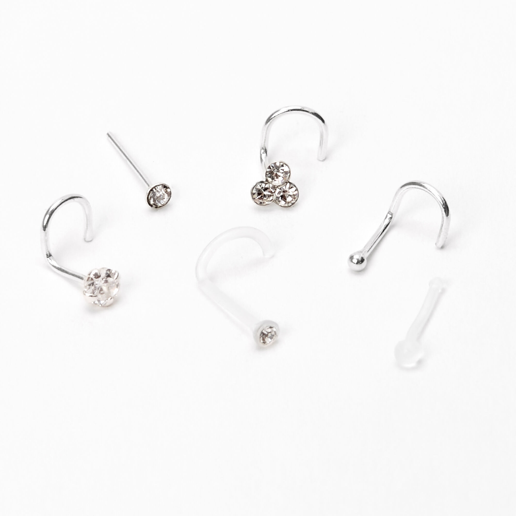View Claires Tone 20G Star Heart Mixed Nose Rings 6 Pack Silver information