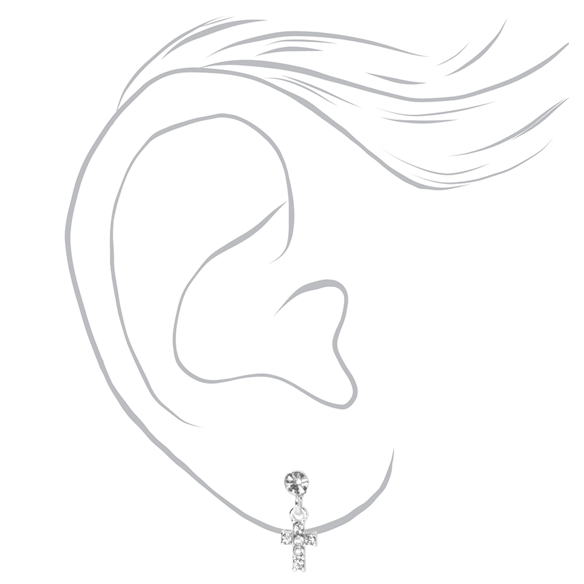 Silver Heart & Crosses Stud Earring Stackables Set (3 Pack),