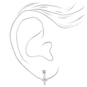 Silver-tone Heart &amp; Crosses Stud Earrings - 3 Pack,