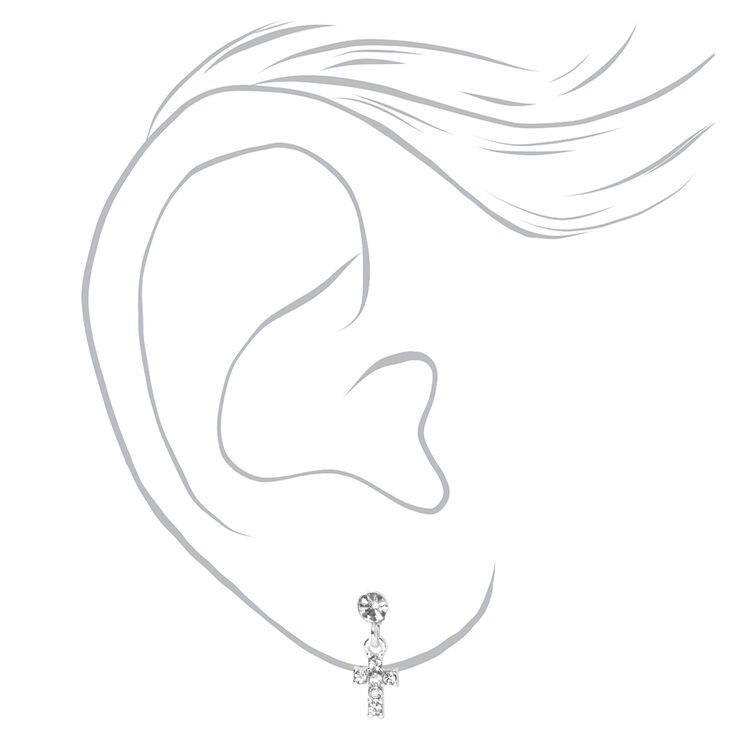 Silver-tone Heart &amp; Crosses Stud Earrings - 3 Pack,