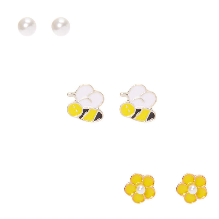 Buzzing Bee Stud Earrings - Yellow, 3 Pack,