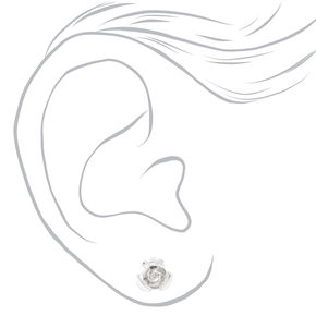 Silver-tone Rose Pearl Stud Earrings - Blue, 6 Pack,