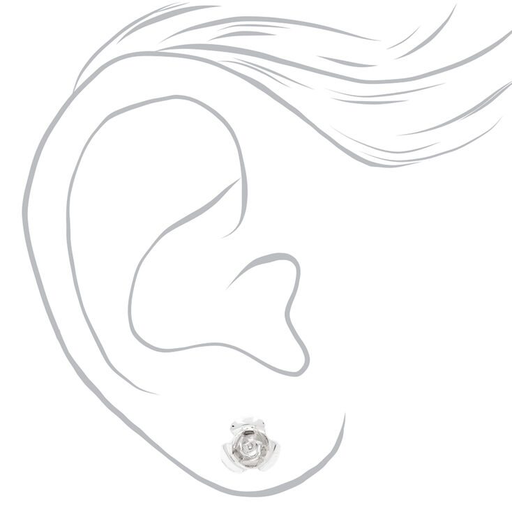 Silver-tone Rose Pearl Stud Earrings - Blue, 6 Pack,