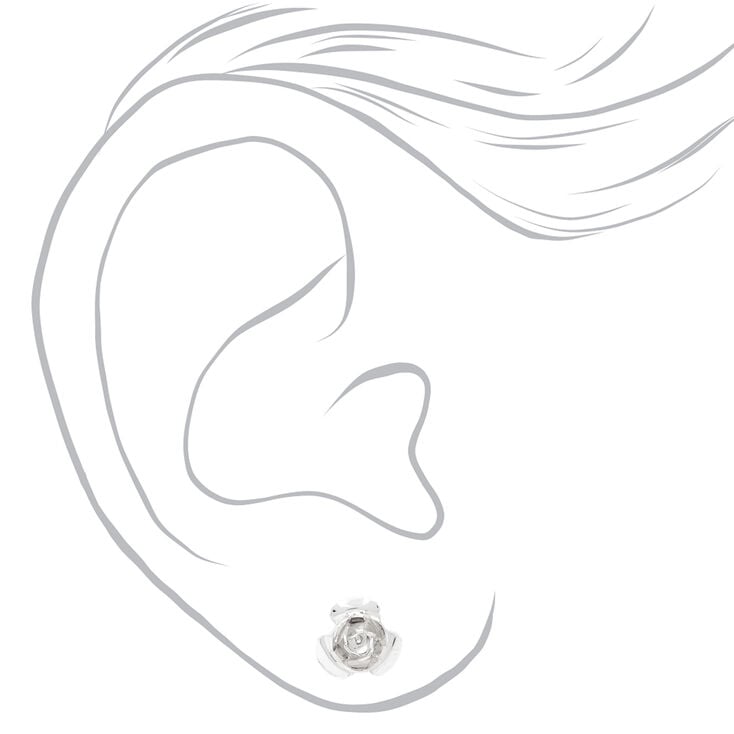 Clous d&#39;oreilles avec perles d&#39;imitation et roses couleur argent&eacute;e - Bleu, lot de 6,