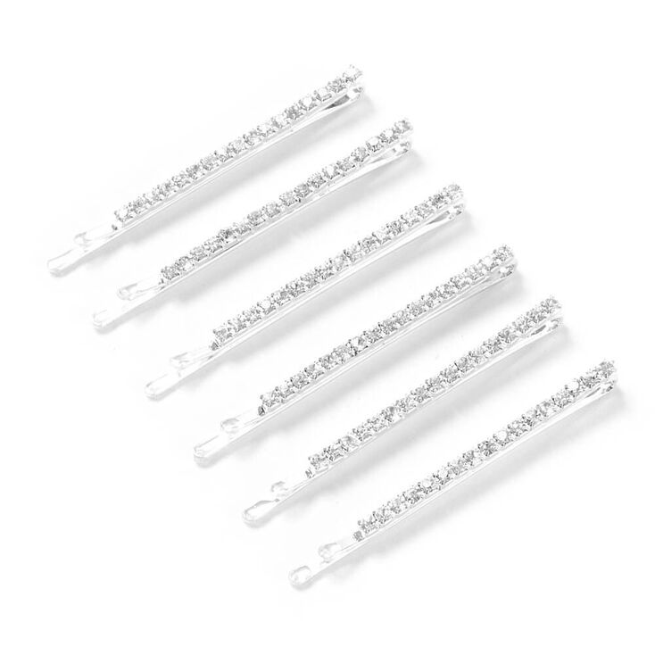 Silver Rhinestone Bobby Pins - 6 Pack,