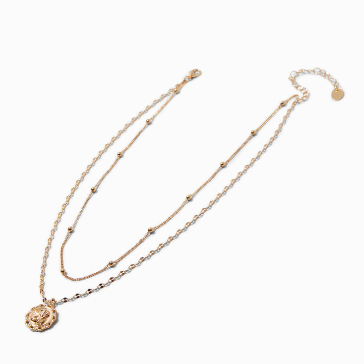 Gold-tone Cherub Medallion Multi-Strand Necklace,