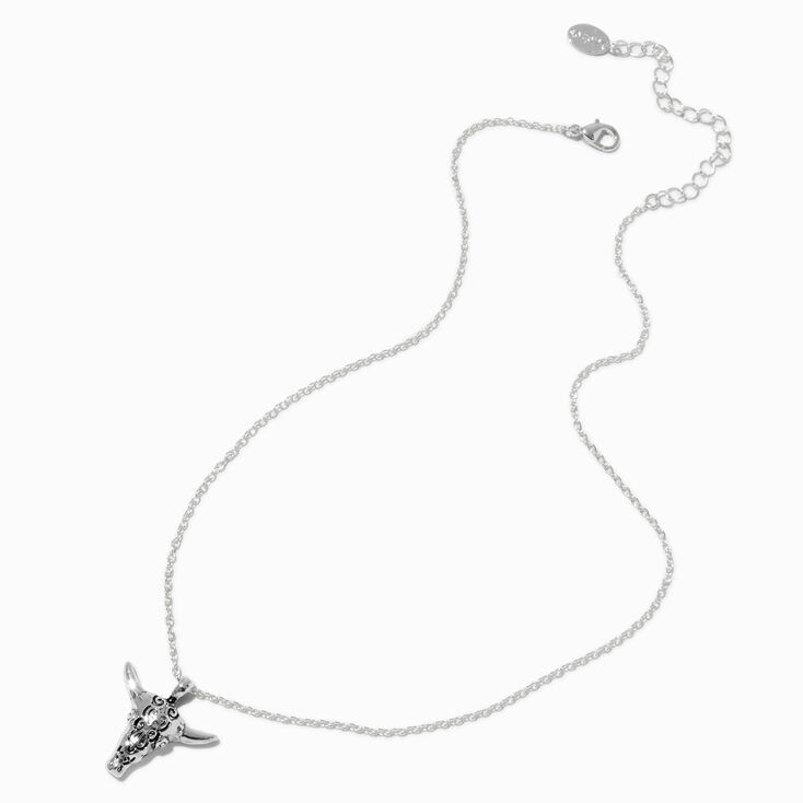 Silver-tone Cowgirl Longhorn Pendant Necklace,