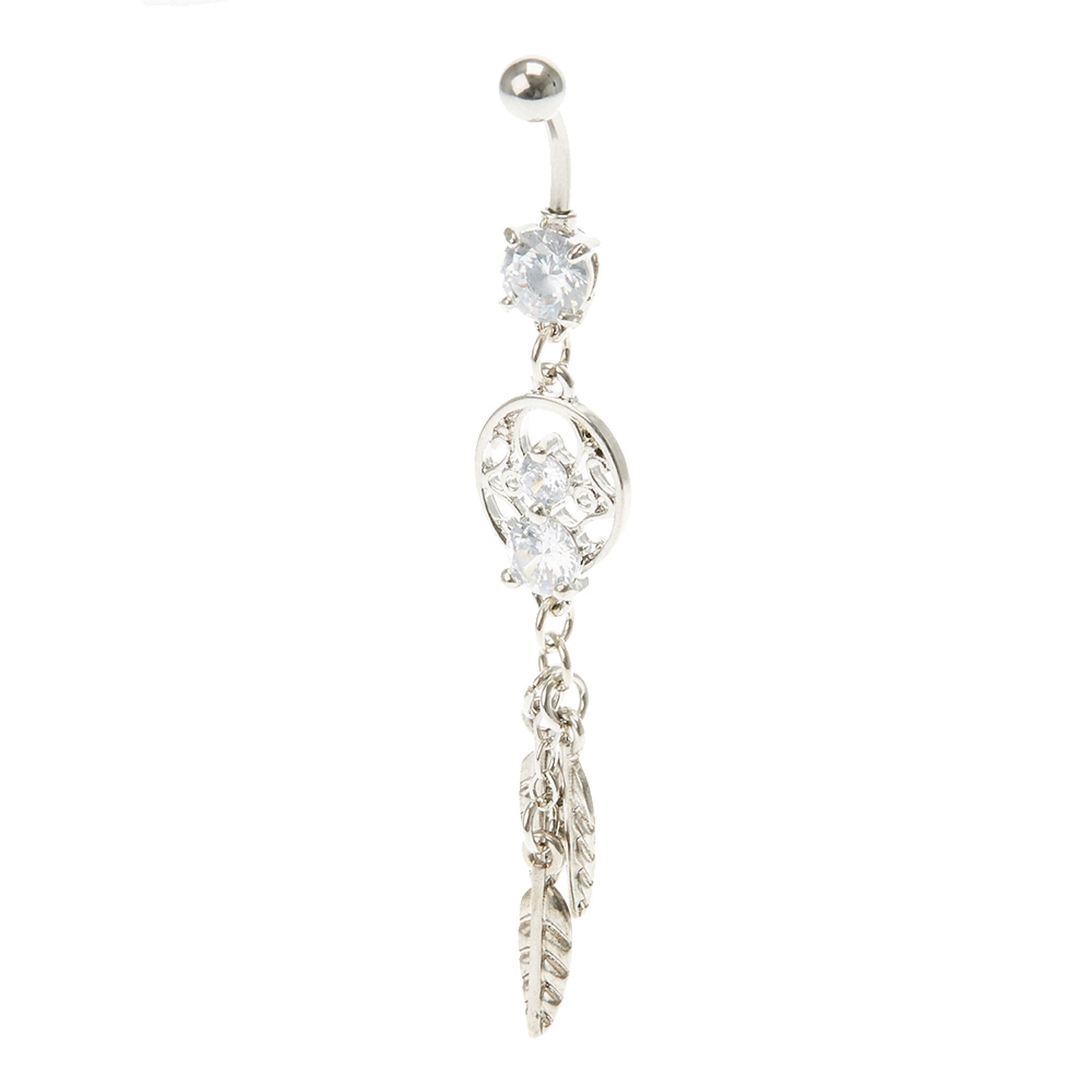 View Claires 14G Cubic Zirconia Tone Dreamcatcher Belly Ring Silver information