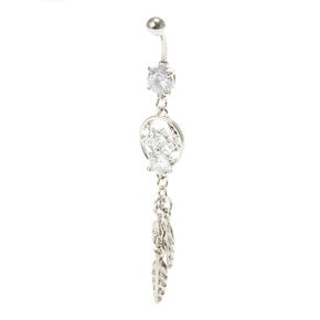 14G Cubic Zirconia Silver-tone Dreamcatcher Belly Ring,