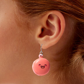 Squish Pink Happy Face Macaron 1&quot; Drop Earrings,