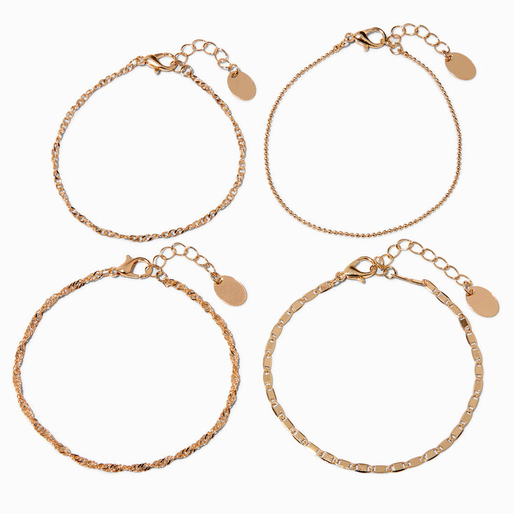 Gold-tone Delicate Chain Bracelet Set - 4 Pack,