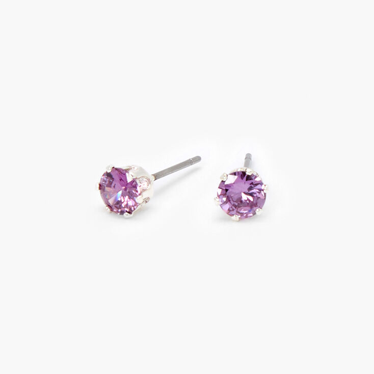Purple Cubic Zirconia 5mm Round Stud Earrings ,