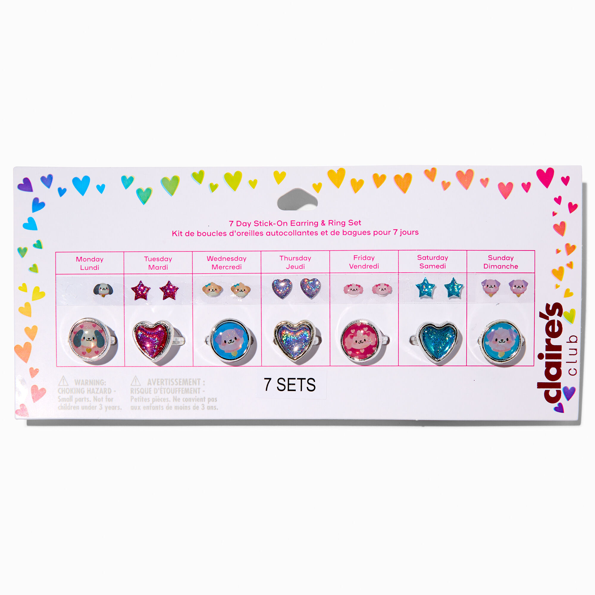 View Claires Club 7 Day Stick On Earrings Ring Set Pack information