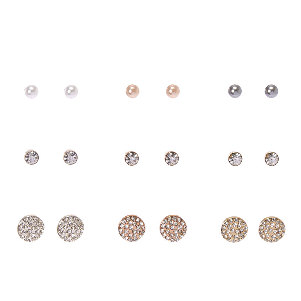 Lot de clous d'oreilles bling bling perles d'imitation et strass,