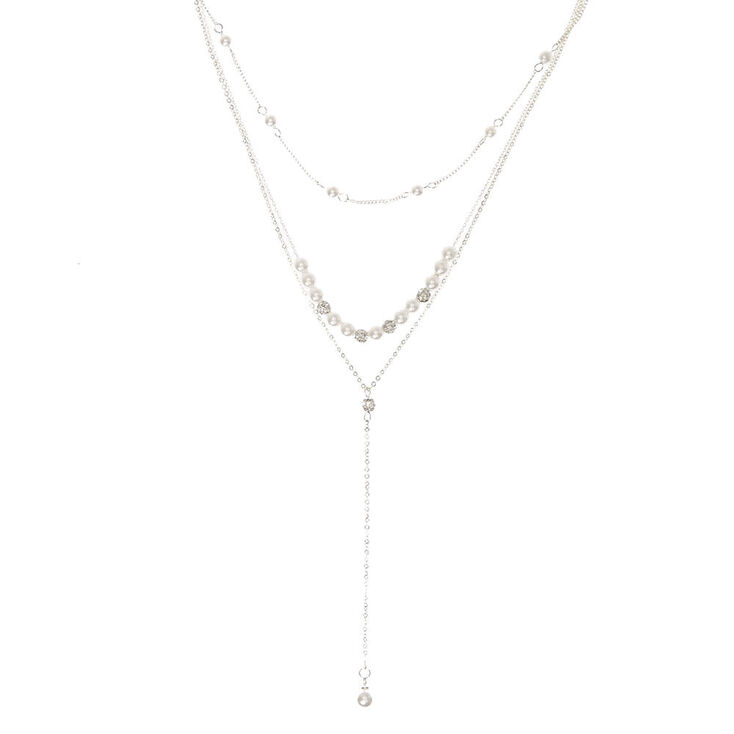 Silver Tone Fireball &amp; White Faux Pearl Y Necklace,
