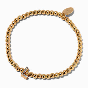 Gold-tone Beaded Pav&eacute; Initial Stretch Bracelet - L,