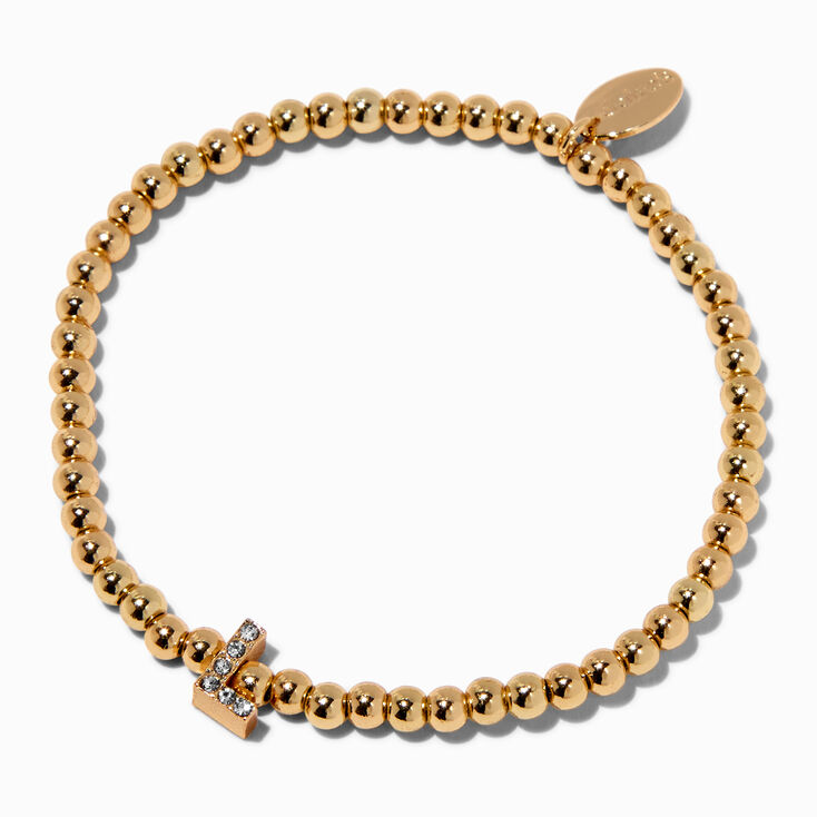 Bracelet &eacute;lastique &agrave; initiale pav&eacute; perl&eacute; couleur dor&eacute;e - L,