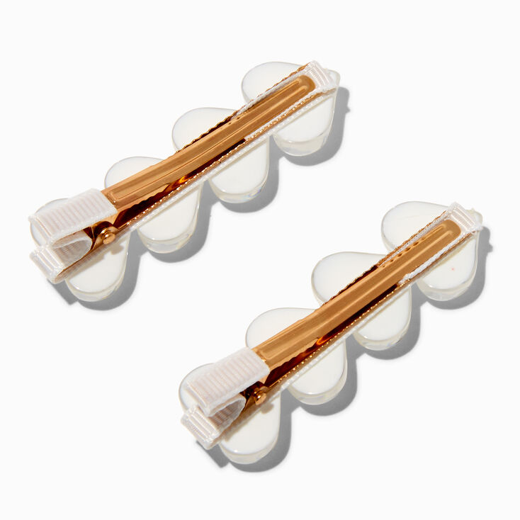White Puffy Heart Hair Clips - 2 Pack,