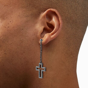 Silver-tone Open Cross Drop Earrings,