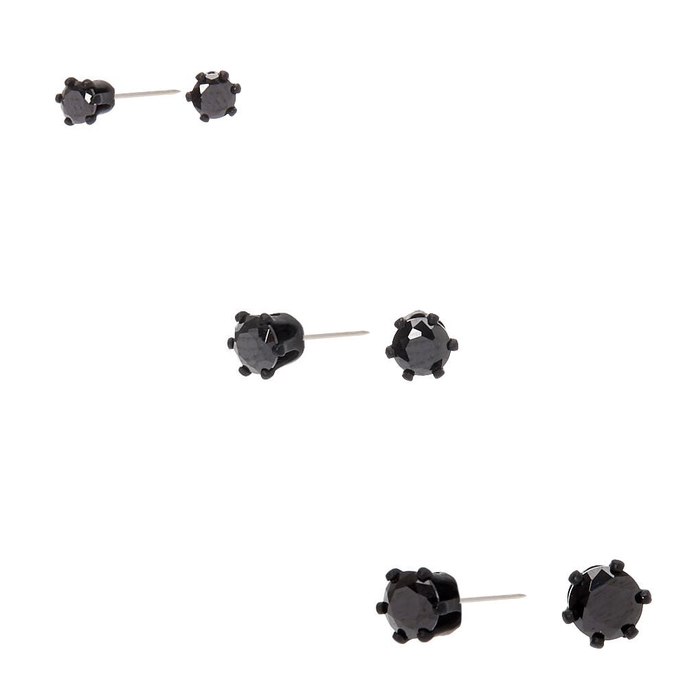 Black Cubic Zirconia 3MM 4MM 5MM Round Stud Earrings 3 Pack Claire s US
