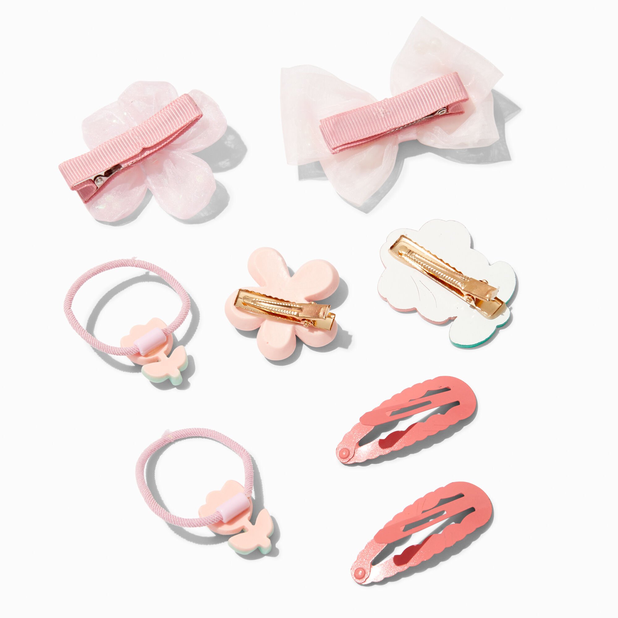 Claire's Club Pink Daisy Mixed Hair Clip Set - 8 Pack,