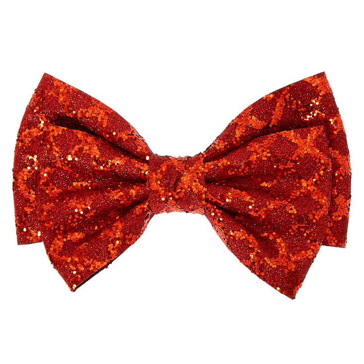 Claire's Barrette à nœud à paillettes de Noël - Rouge