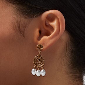 Gold-tone Swirl Pearl 1&quot; Drop Earrings ,