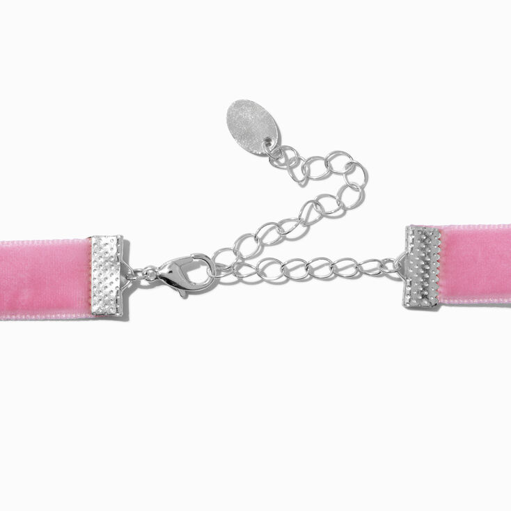 Pink Velvet Pearl Bow Pendant Choker Necklace ,