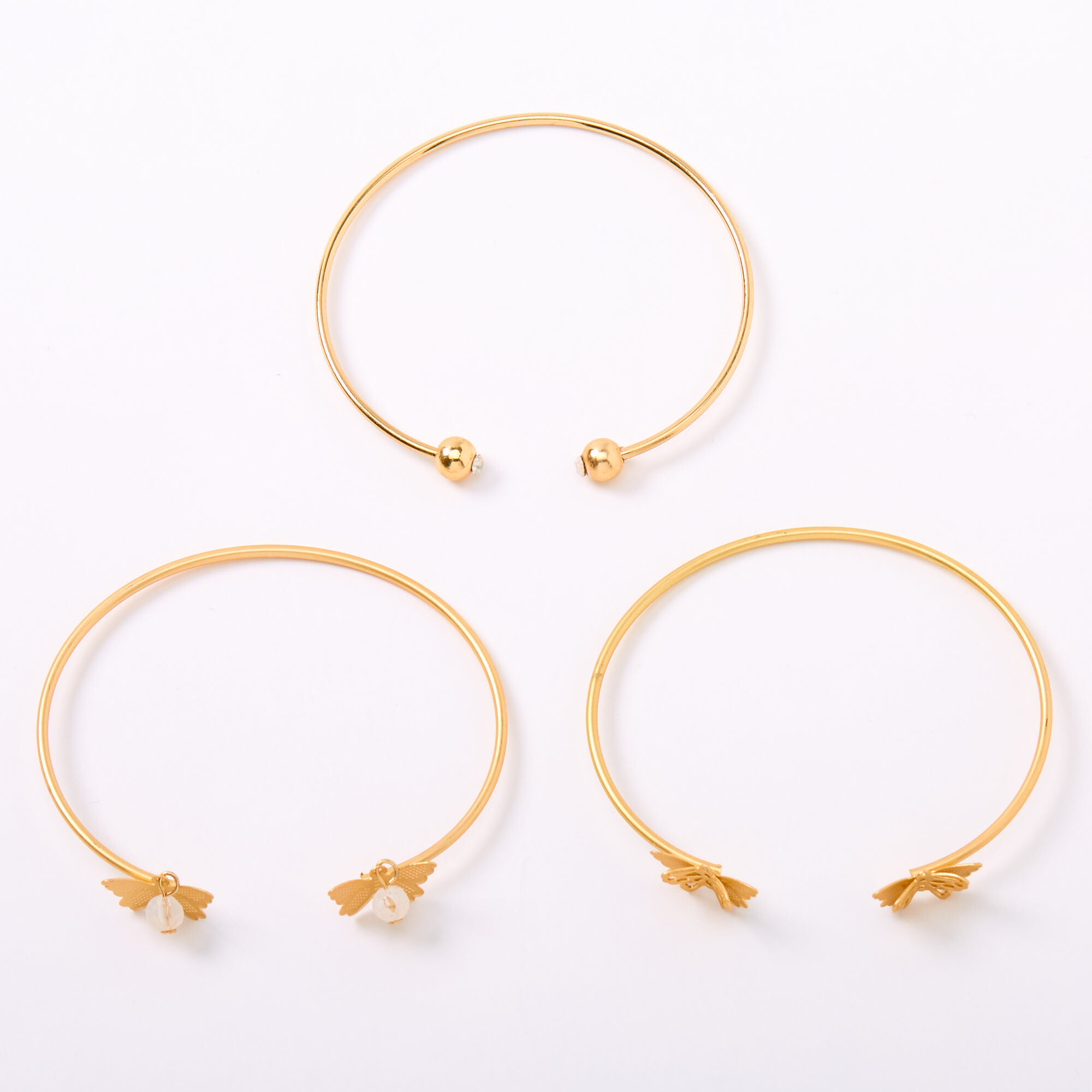 Gold Butterfly Beaded Cuff Bracelets - 3 Pack,
