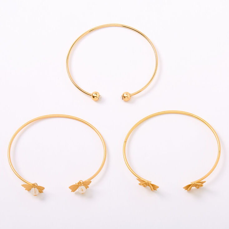 Gold Butterfly Beaded Cuff Bracelets - 3 Pack,