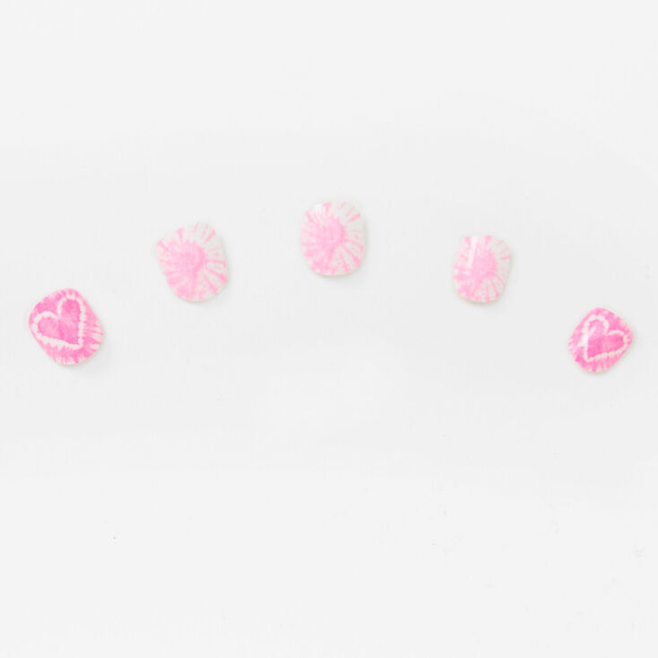 Claire&#39;s Club Pink Tie Dye Heart Vegan Press On Faux Nail Set &#40;10 Pack&#41;,