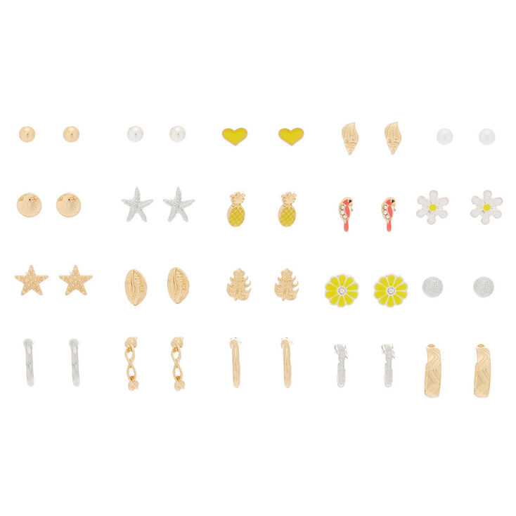 Claire's Assortiment de 20 paires de boucles d'oreille estivales en métaux mixtes