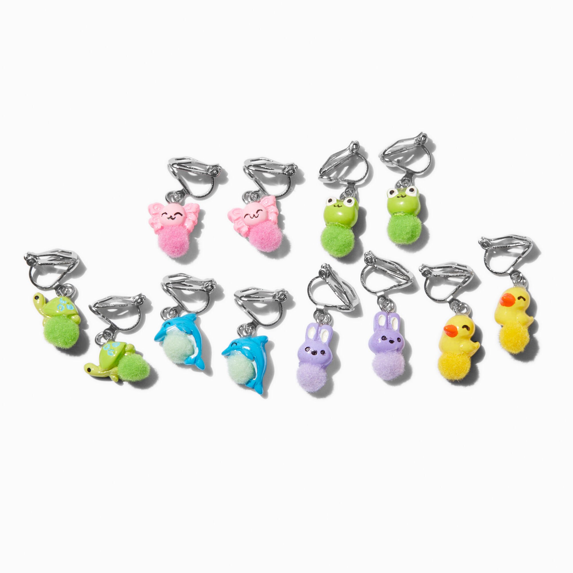 View Claires Critter Pom ClipOn Drop Earrings 6 Pack Silver information