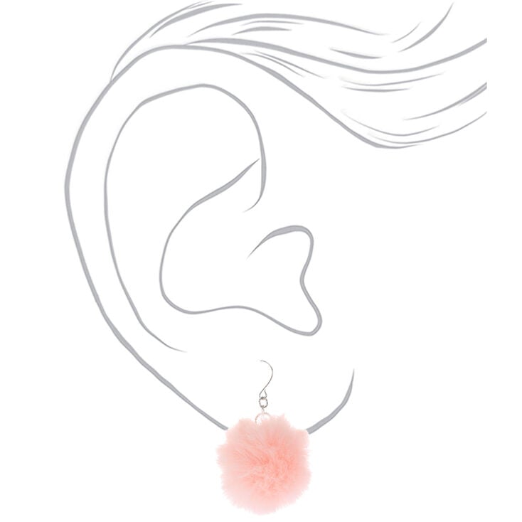 Silver 1.5&quot; Pom Pom Drop Earrings - Light Pink,
