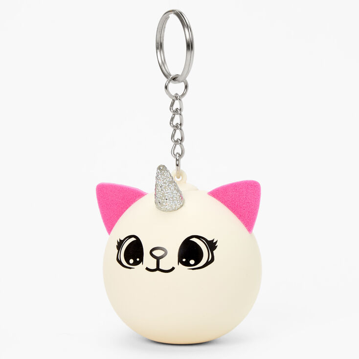 Pink &amp; White Caticorn Stress Ball Keyring,