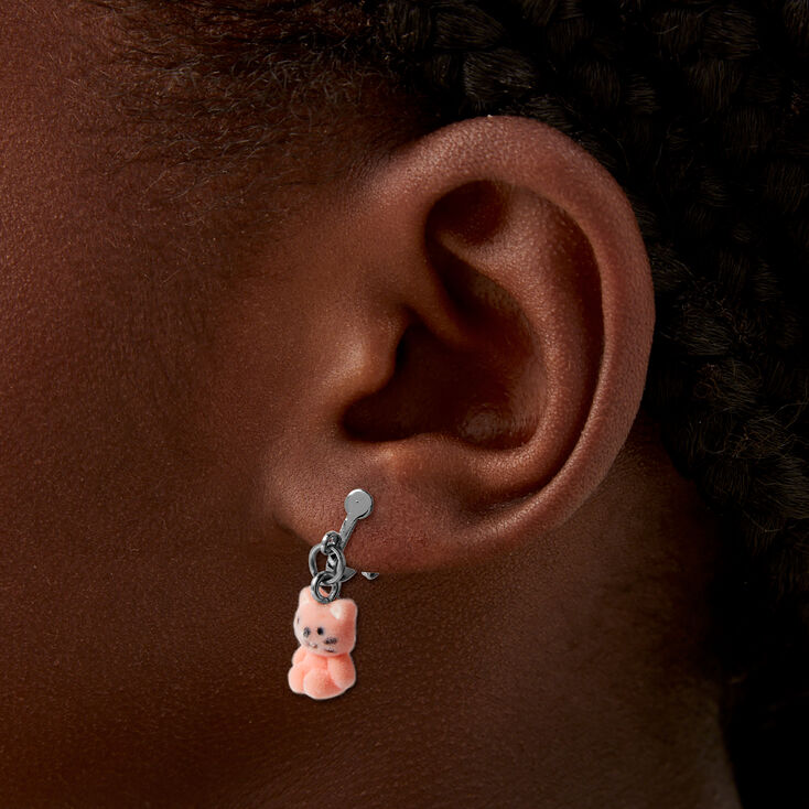 Pink Fuzzy Cat Clip-On Earrings,