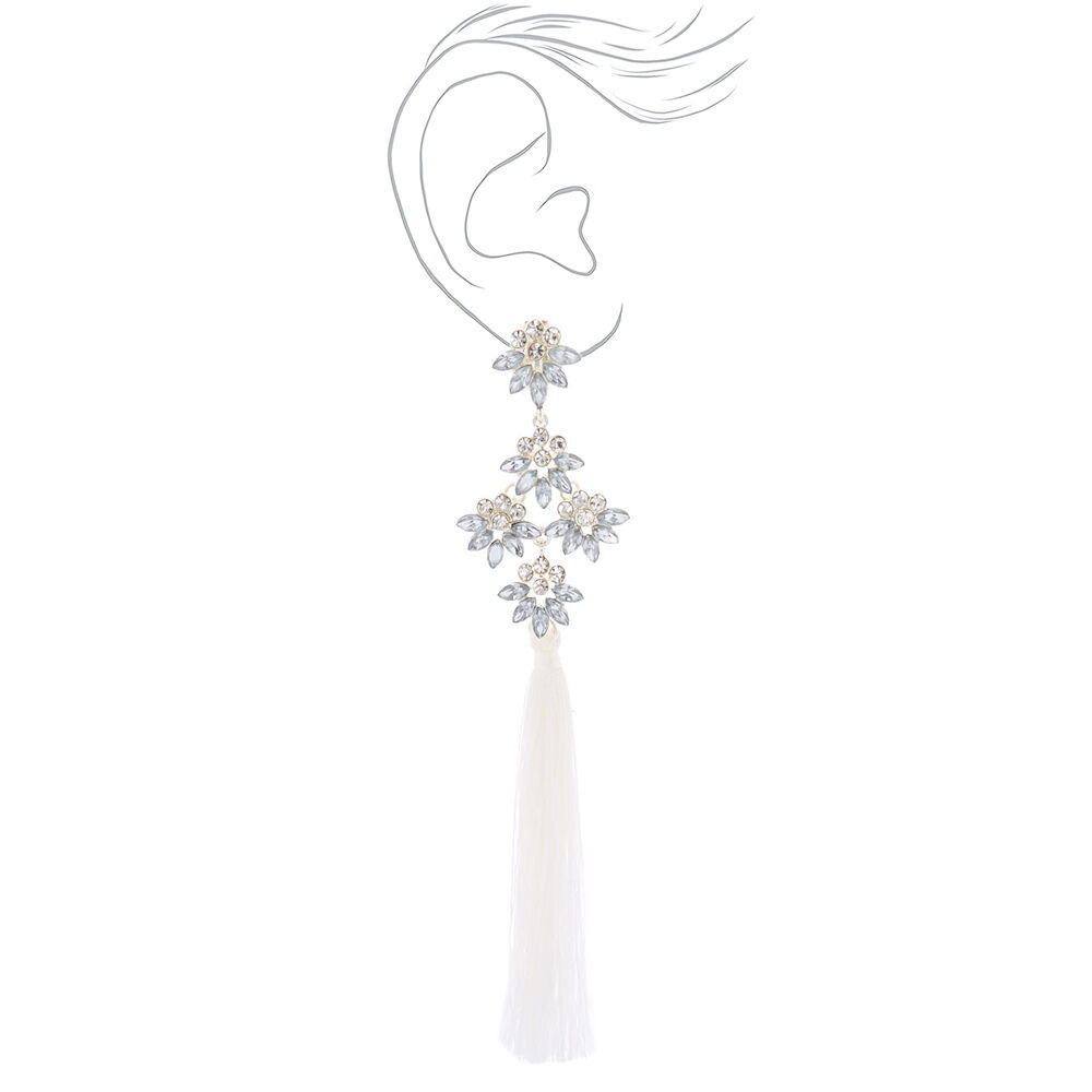 White tassel clip on earrings new arrivals